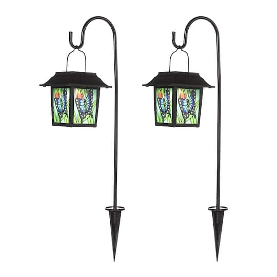 Glitzhome&#xAE; 30&#x22; Solar Powered Butterfly Pattern Garden Lamp with Stakes, 2ct.